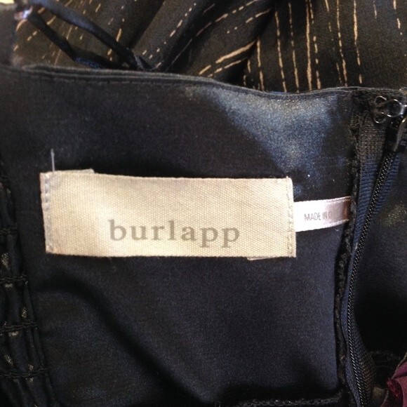 BURLAPP Size 4 Black Gold Maroon Silk Mini Dress Sleeveless Lined Floral Stretch - Picture 8 of 10